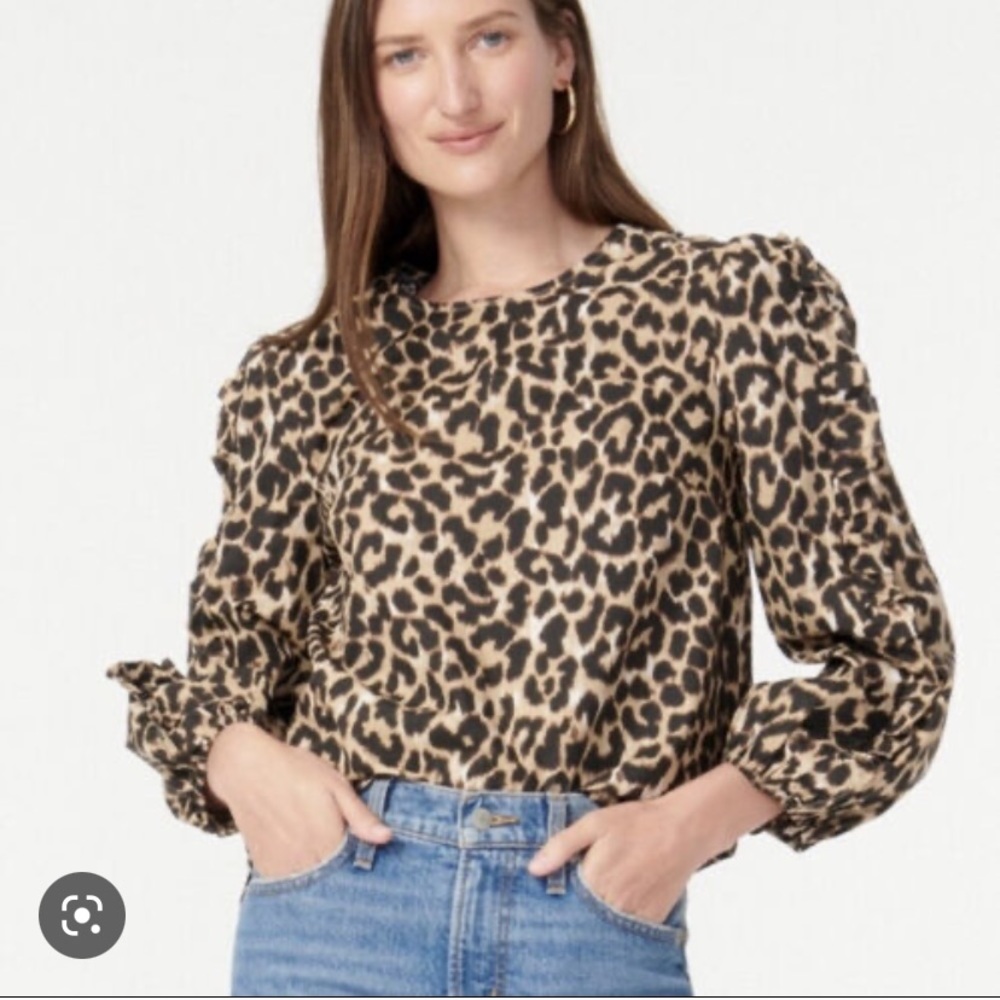 NWT J Crew leopard blouse with ruffle detail